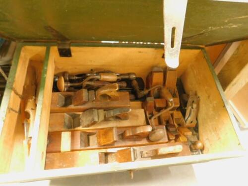 A green painted pine tool chest