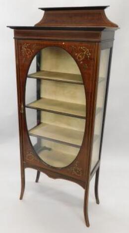 An Edwardian mahogany and chequer banded display cabinet