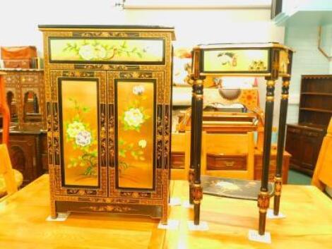 Two items of 20thC oriental japanned furniture