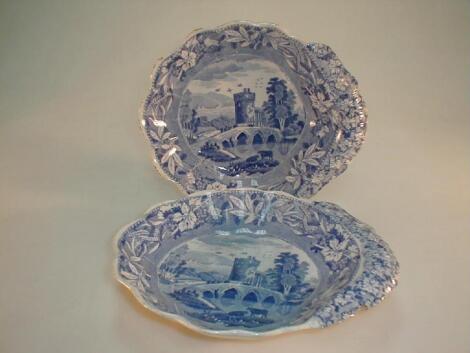 A pair of early 19thC Spode blue printed shell shape dishes