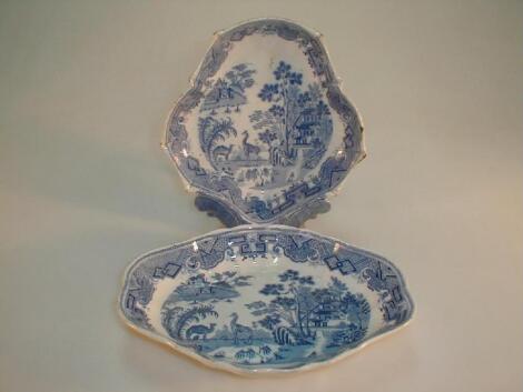 Two early 19thC English pearlware blue printed dessert dishes