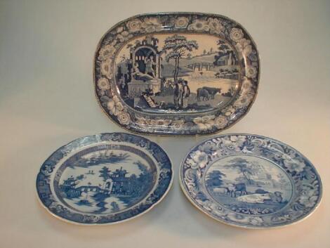 An English pearlware blue printed plate