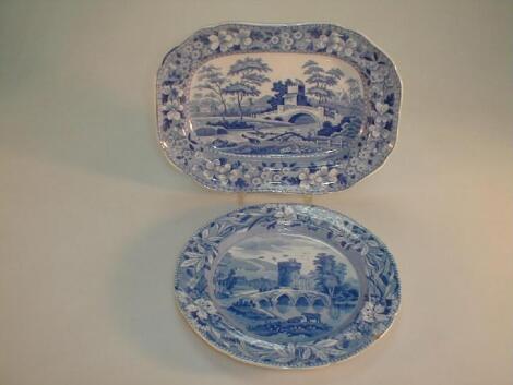 A Spode pottery blue printed platter