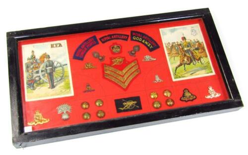 Various Royal Artillery and other embroidered and metal cap badges