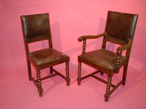 A set of six barleytwist oak panel back dining chairs