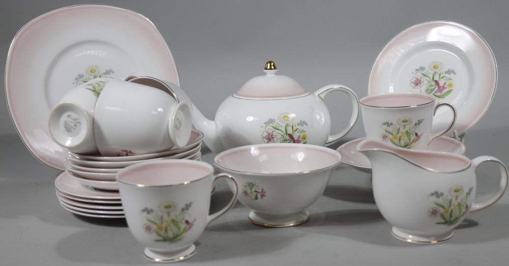 A Susie Cooper bone china Romance Pink pattern part tea service