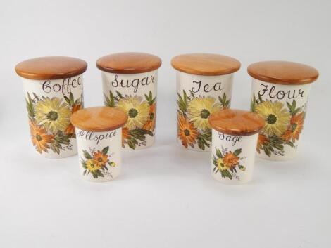Six Fieldings Crown Devon pottery storage jars