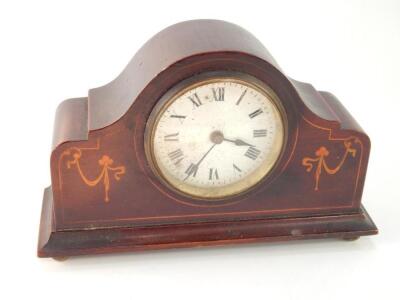 An Edwardian mahogany and inlaid mantel clock