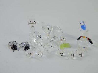 A group of Swarovski crystal figures