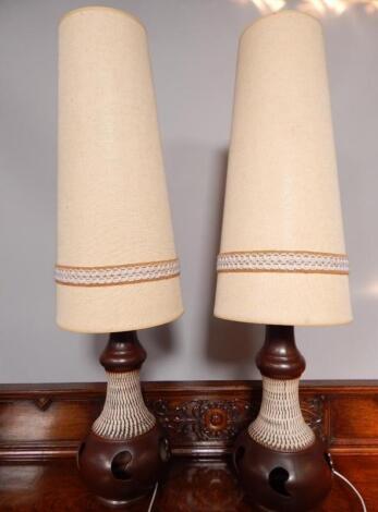 A pair of Skandesco Limited stoneware type 1970's table lamps and shades