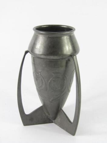 An early 20thC English pewter vase designed by Archibald Knox