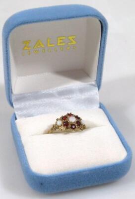 A ladies 9ct gold opal and garnet dress ring - 3