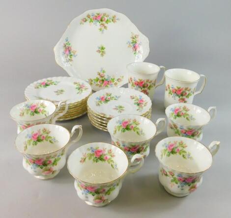 A Royal Albert Moss Rose pattern part tea set