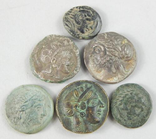 A collection of Ancient Greek and Ancient Greek replica coins