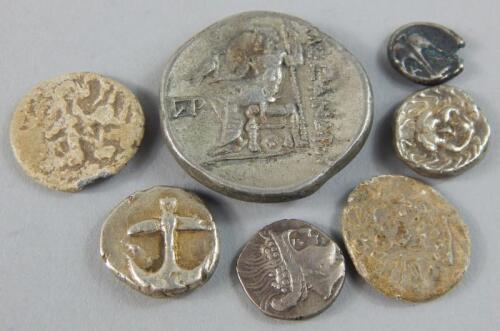 A collection of Greek white metal coins