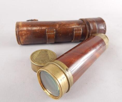 A brass and mahogany three draw telescope by Bate of London