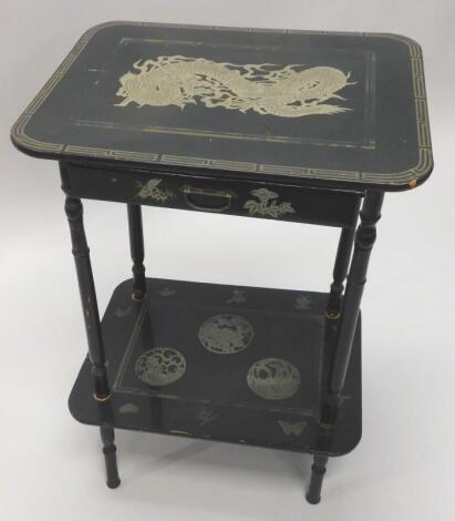 An early 20thC oriental lacquer two tier table