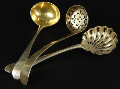 Three early 19thC and later silver sugar sifter spoons