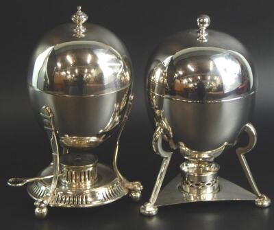 Two similar early 20thC silver plated egg boilers or warmers