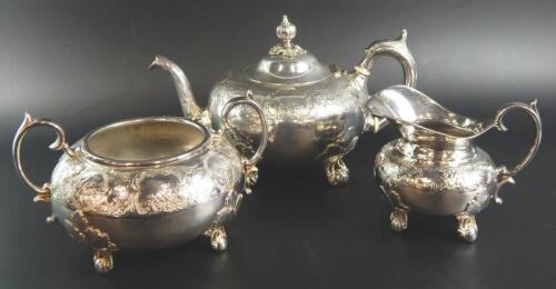 A Victorian silver plated three piece globular shaped tea set