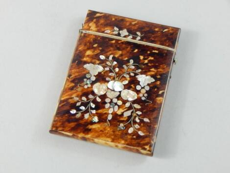 A Victorian tortoiseshell and mother of pearl calling card case