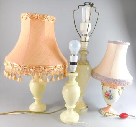 A pair of white marble table lamp bases