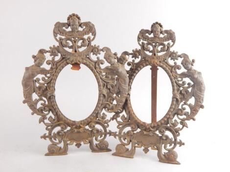 A pair of 19thC cast metal rococo design frames