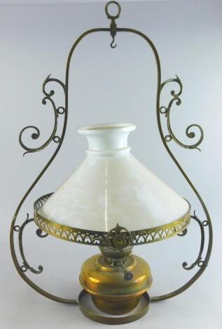 An early 20thC brass hanging lantern