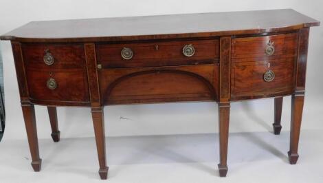 A 19thC mahogany and burr yew bow fronted sideboard