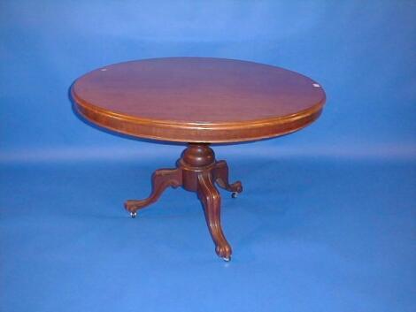 A Victorian mahogany breakfast table with circular tilt top