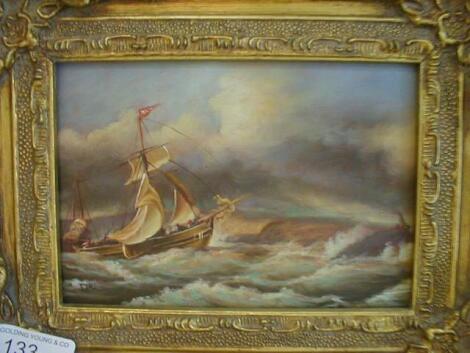 A reproduction gilt framed miniature marine picture