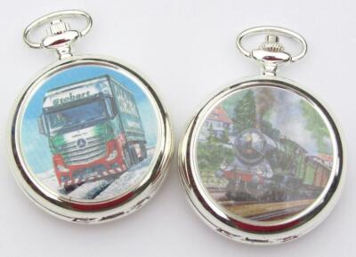 Two modern Orient Express and Eddie Stobart fob watches