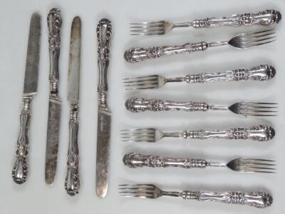 Seven Victorian silver entree forks and four knives