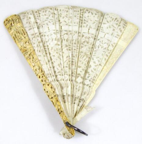 A fine 19thC Chinese ivory fan