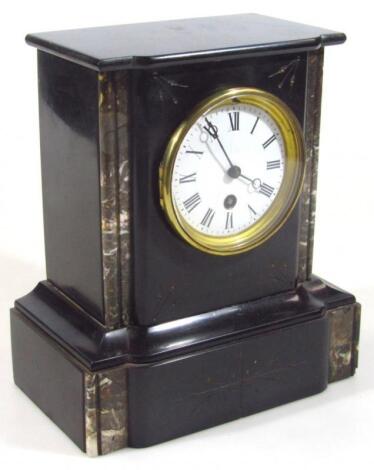 A late 19thC black slate and marble mantel clock