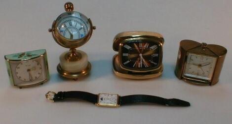 Various travel clocks and a Seiko gentleman's wristwatch