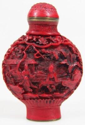 Two 18thC style cinnabar snuff bottles - 2