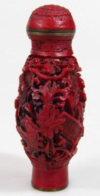 Two 18thC style cinnabar snuff bottles - 3