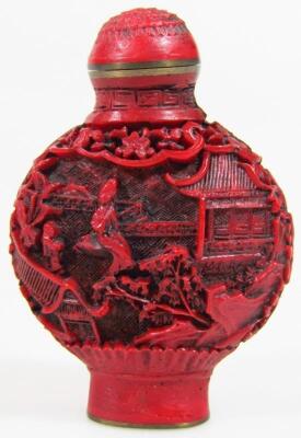 Two 18thC style cinnabar snuff bottles - 4