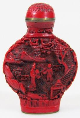 Two 18thC style cinnabar snuff bottles - 8