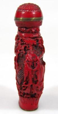 Two 18thC style cinnabar snuff bottles - 9