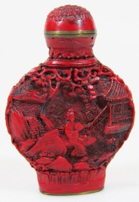 Two 18thC style cinnabar snuff bottles - 10