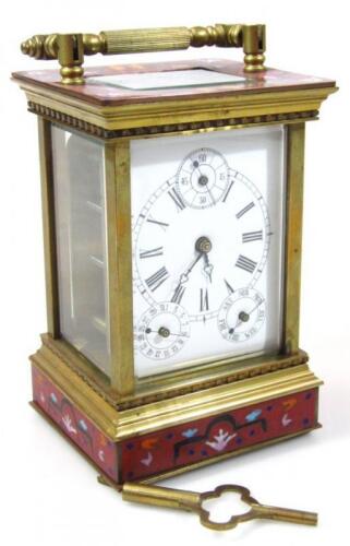 A Champleve enamel finish carriage clock