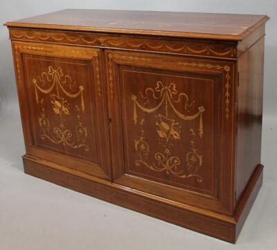 A late 19thC Sheraton revival mahogany and inlaid side cabinet