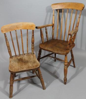 An early 20thC stripped ash and elm kitchen chair