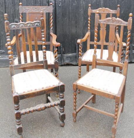 Two barleytwist oak carver chairs