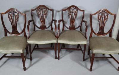 A set of eight (6+2) Hepplewhite shield back mahogany dining chairs - 2