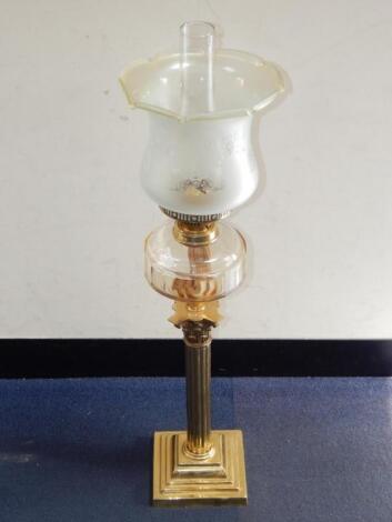 A Duplex brass Corinthian column oil lamp