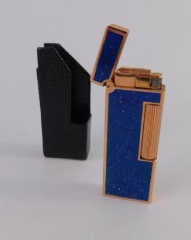 A Dunhill gold plated and blue lacquer pocket lighter