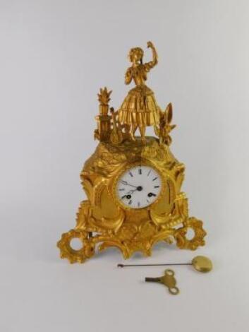 A French late 19thC gilt metal mantel clock